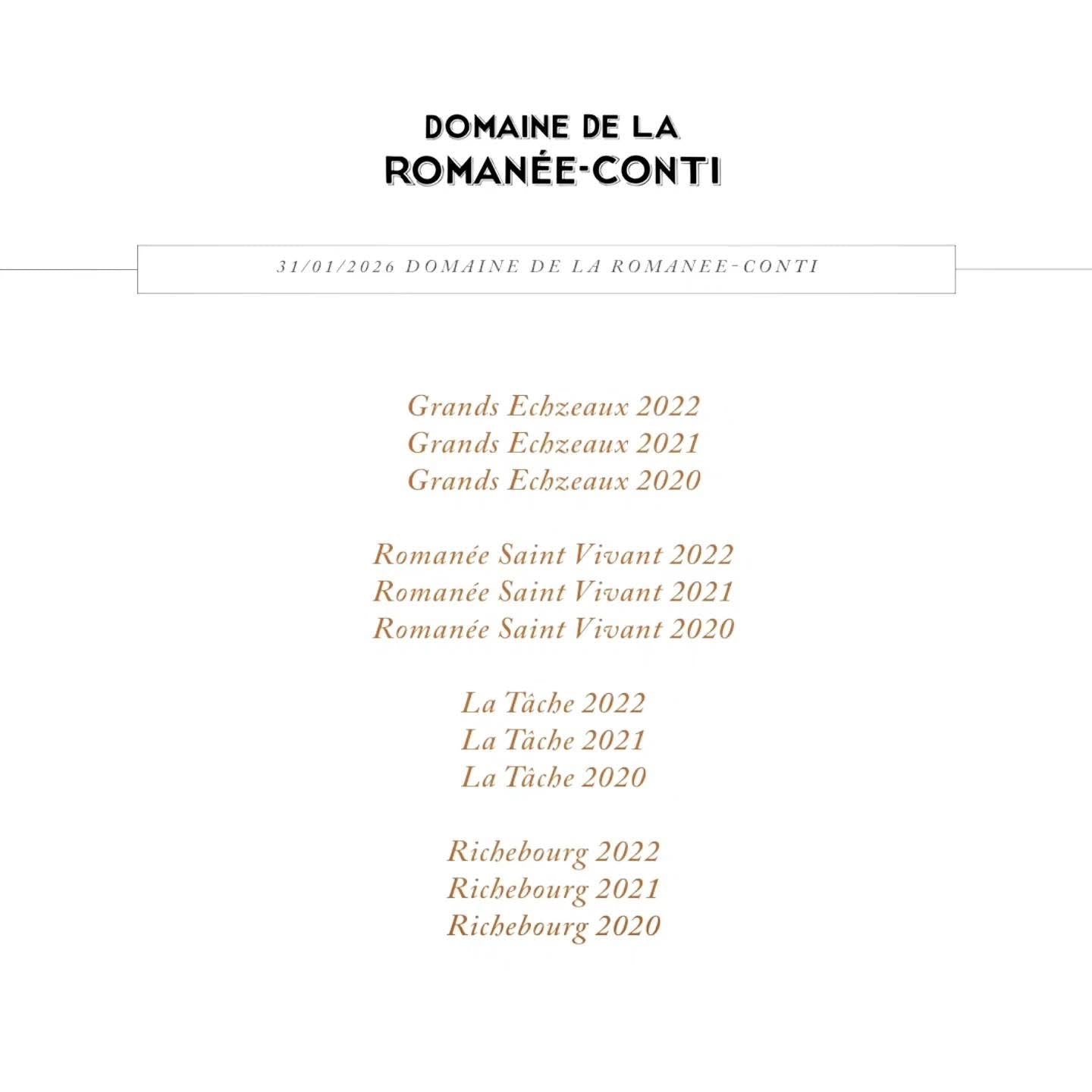 31/01/2026 Domaine de la Romanée Conti Tasting