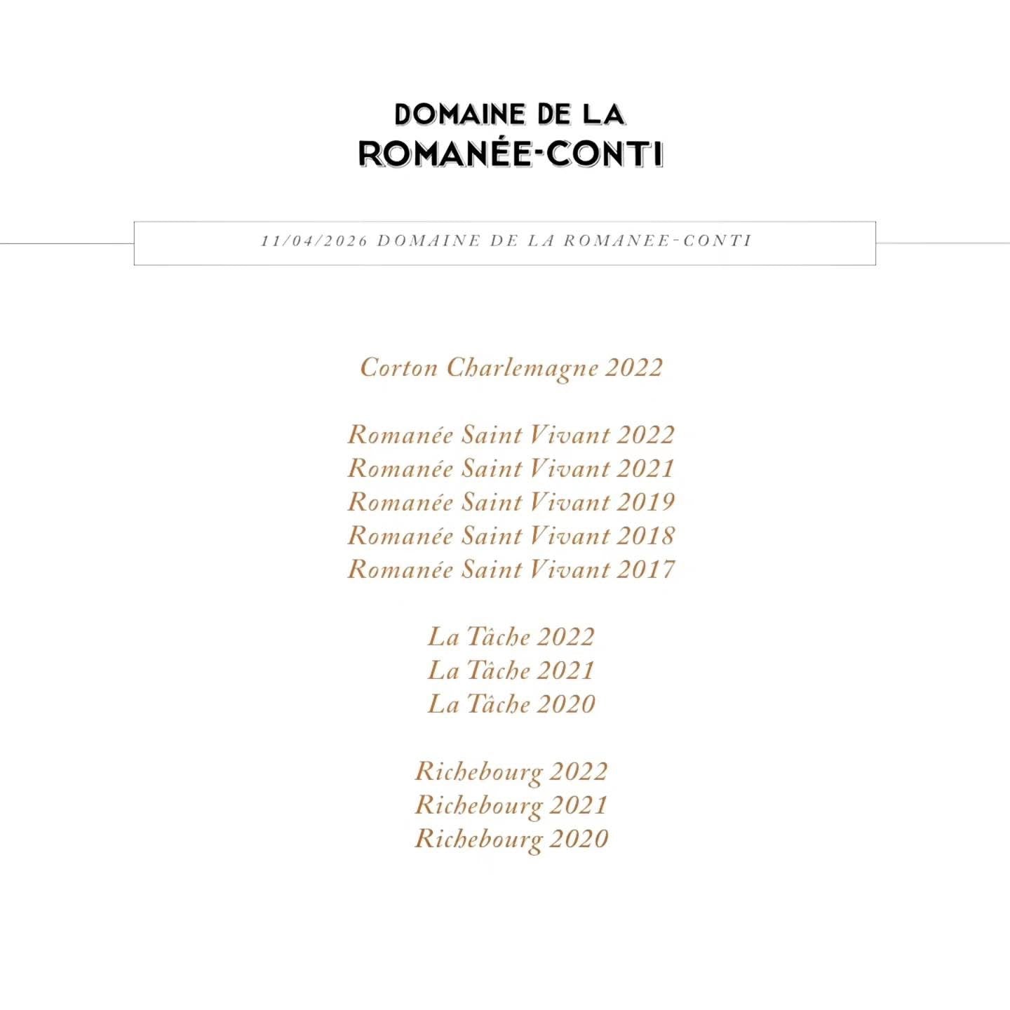 11/04/2026 Domaine de la Romanée Conti Tasting