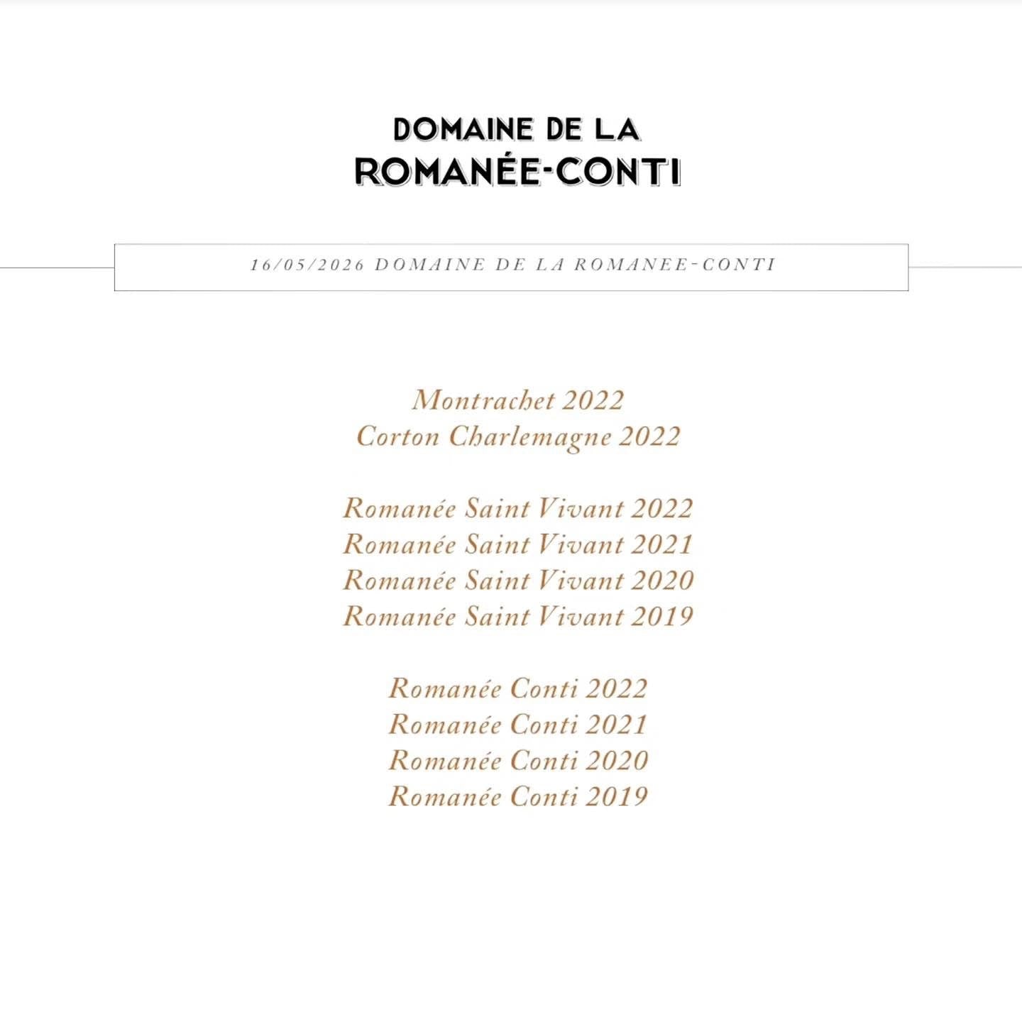 16/05/2026 Domaine de la Romanée Conti Tasting